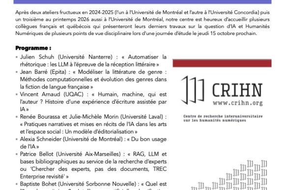 PosterIA-HN2026 Renée Bourassa et Julie-Michèle Morin à la Journée d’étude « IA et Humanités numériques » du CRIHN